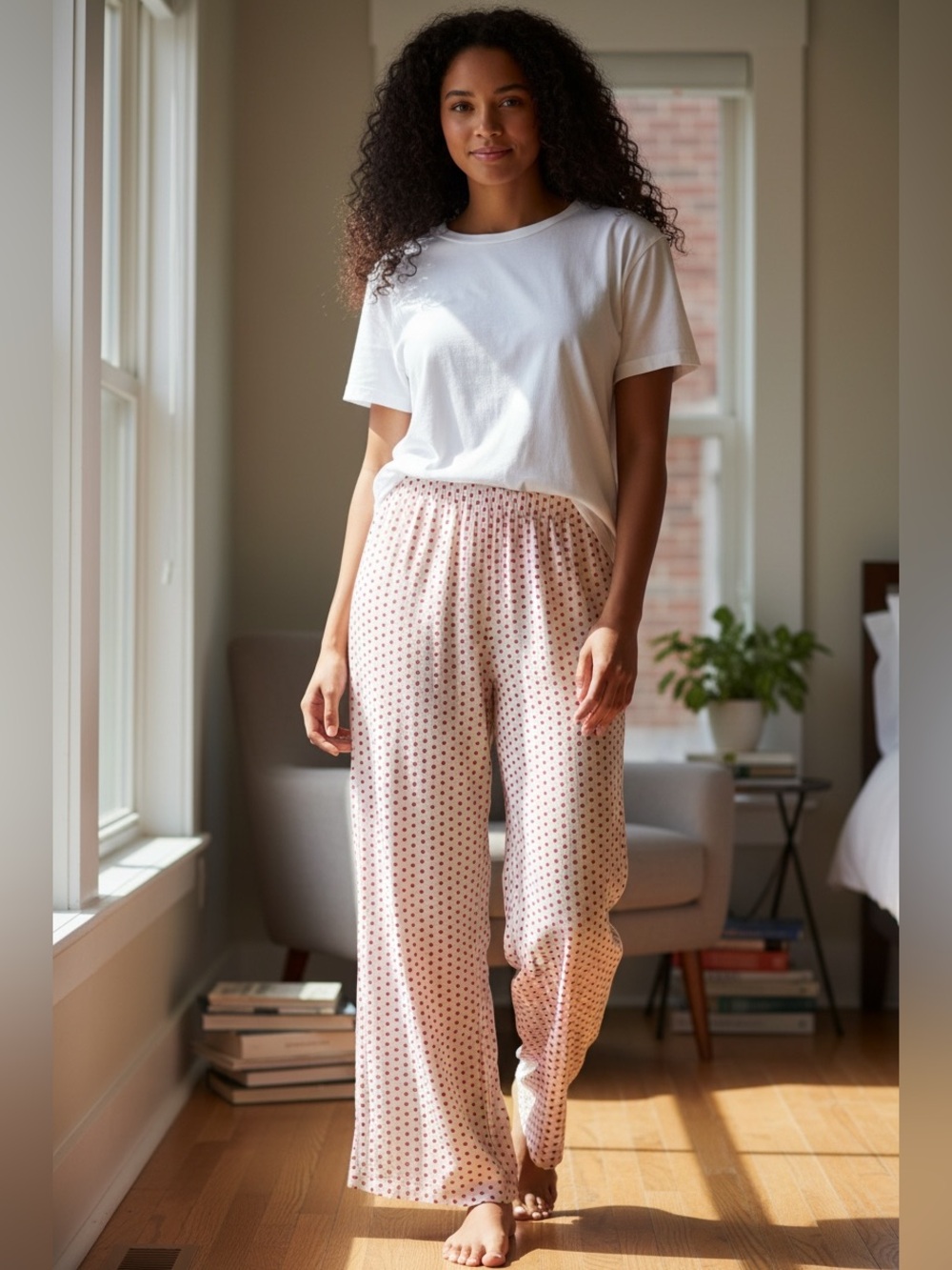 Light Pink Polka Dot Wide Leg Lounge Pants